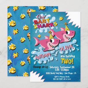 2 Girl Sharks Baby Birthday Party invitation