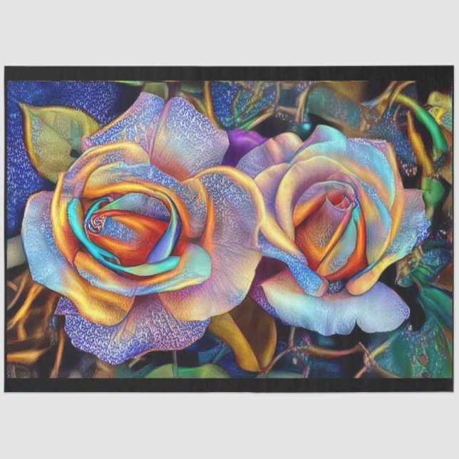 2 Glossy Beautiful Unique Roses Art Dream Tissue Paper (Front)