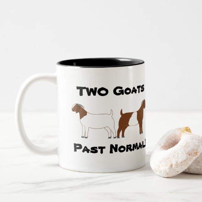 2 Goats Past Normal! - Boer Meat Goats Two-Tone Coffee Mug (With Donut)