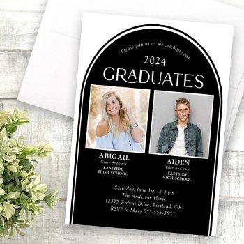 2 Graduates Black Arch Double Graduation Invitation by daisylin712 at Zazzle