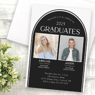 2 Graduates Black Arch Double Graduation Invitation