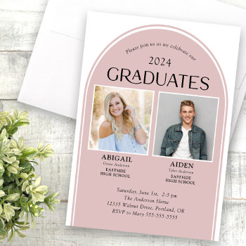 2 Graduates Rose Arch Double Graduation Invitation by daisylin712 at Zazzle