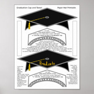2 Graduation Cap Black Paper Hats Graduate Gold Poster