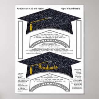 2 Graduation Cap Black Paper Hats Graduate Gold Poster