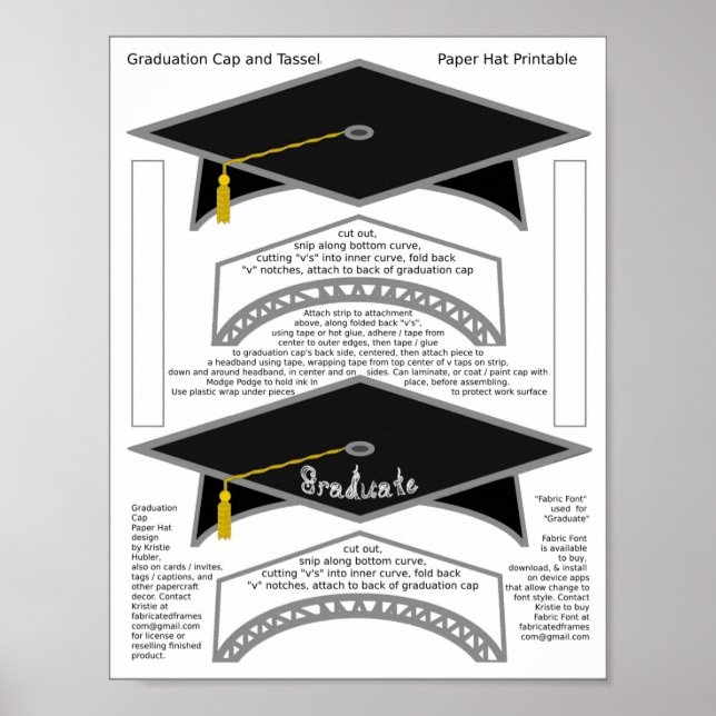 2 Graduation Cap Black Paper Hats Graduate Print (Front)