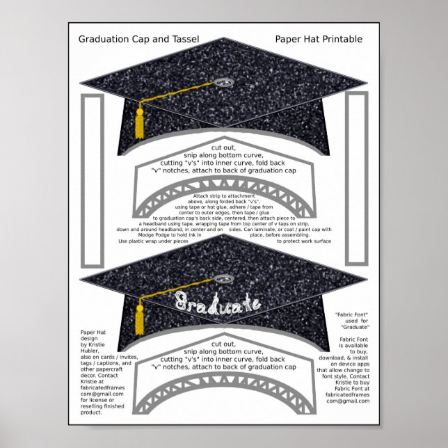 2 Graduation Cap Black Paper Hats Graduate Print (Front)