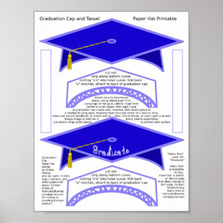 2 Graduation Cap Blue Paper Hats Graduate Print