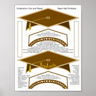 2 Graduation Cap Brown Paper Hats Graduate Gold Poster