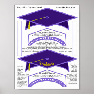 2 Graduation Cap Dk. Blue Paper Hats Graduate Gold Poster