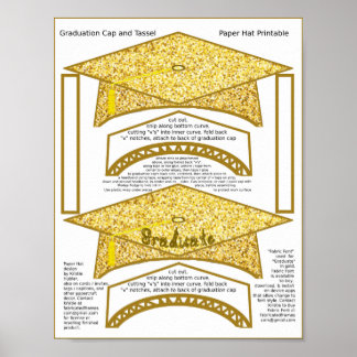 2 Graduation Cap Gold Paper Hats Graduate Gold Poster