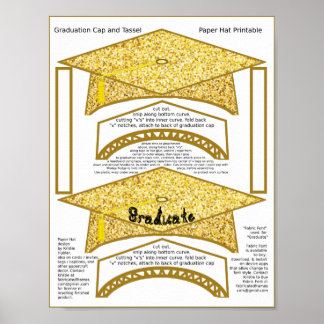 2 Graduation Cap Gold Paper Hats Graduate Print