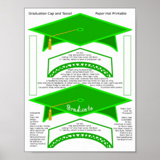 2 Graduation Cap Green Paper Hats Graduate Print