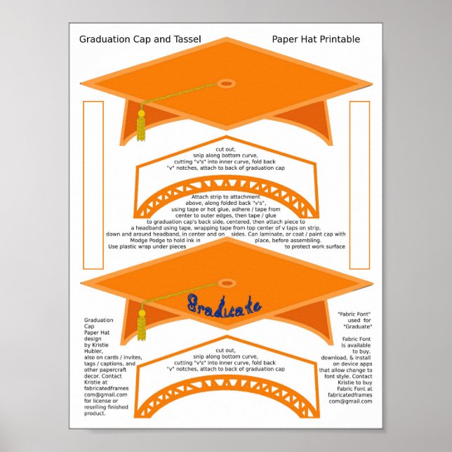 2 Graduation Cap Orange Paper Hats Graduate Blue Poster (Front)
