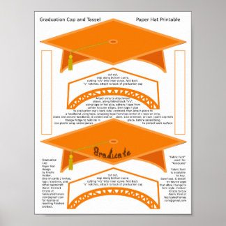 2 Graduation Cap Orange Paper Hats Graduate two  Poster