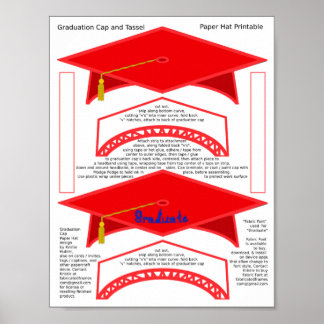 2 Graduation Cap Red Paper Hats Graduate Blue Font Poster