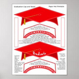 2 Graduation Cap Red Paper Hats Printable Graduate Poster