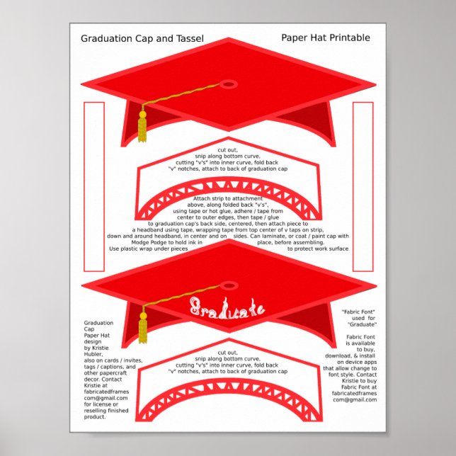 2 Graduation Cap Red Paper Hats Printable Graduate Poster (Front)