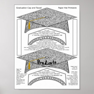 2 Graduation Cap Silver Paper Hats Graduate Print
