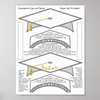 2 Graduation Cap White Paper Hats Graduate Gold Poster