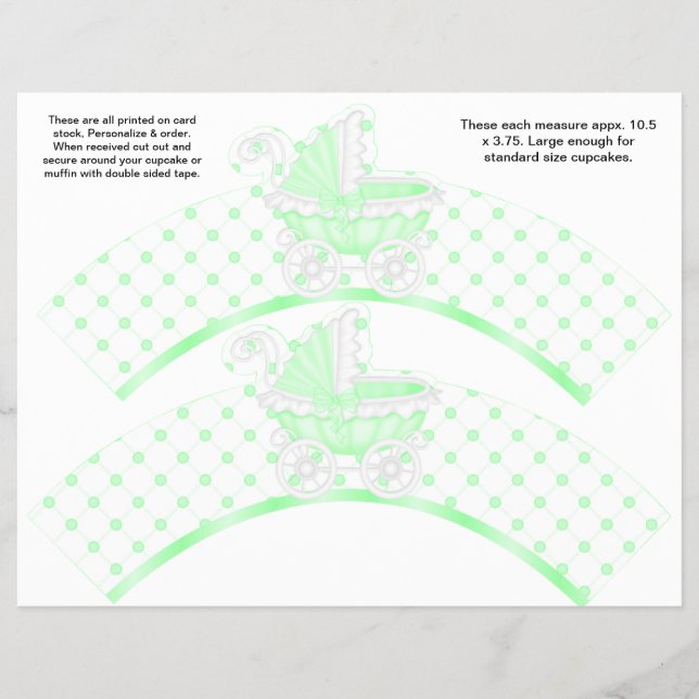 2 Green Carriage Baby Personalize Cupcake Wrappers (Front)