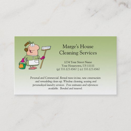 2 Green Cartoon Maid House Cleaning Customer Loya Loyalty Card