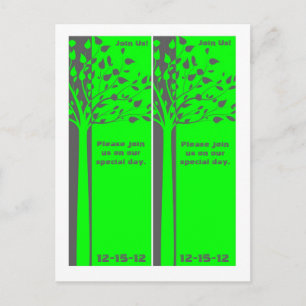 2 Grey/Neon Green Tree Bookmarks Save the Date Announcement Postcard