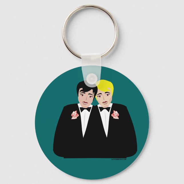2 Grooms (Blonde and Black Hair) Keychain (Front)