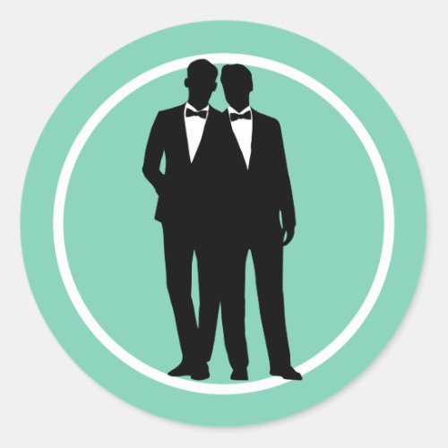 2 Grooms Silhouette Gay Couple Wedding Stickers