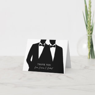 2 Grooms Silhouette Gay Wedding Thank You Card