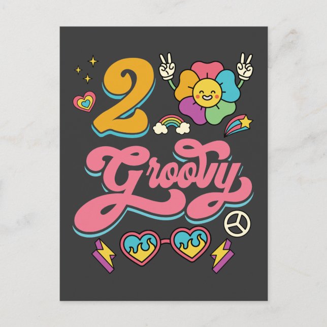 2 Groovy 2nd Birthday Cute 2 Year Old Girl Postcard (Front)