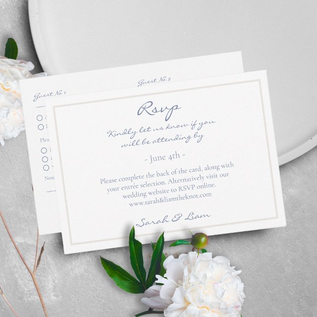 2 Guest Floral Dusty Blue Wedding RSVP Enclosure Card (Creator Uploaded)