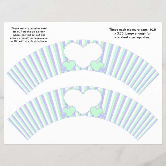 2 Hearts and Stripes Personalized Cupcake Wrappers (Front)