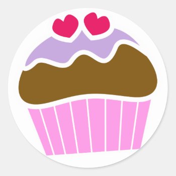 2 Hearts Blueberry Iced Cupcake Classic Round Sticker by lilpumpkinhouse at Zazzle