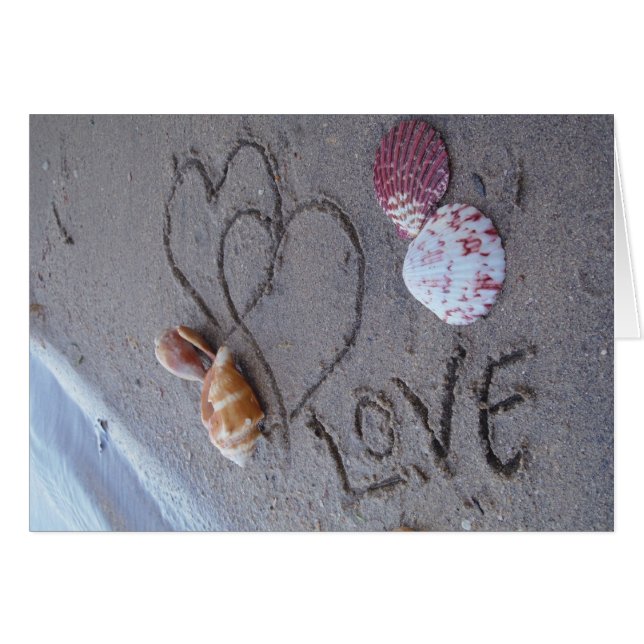 2 Hearts  in the sand with shells with Love Cards (Front Horizontal)