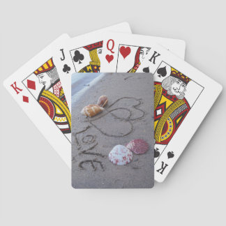2 Hearts in the sand with shells with Love Poker Cards