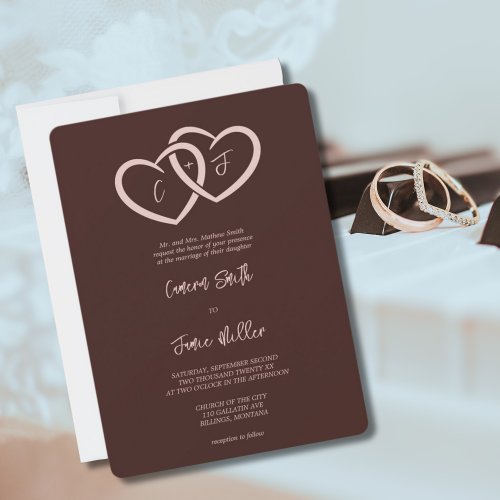 2 Hearts Intertwined with Initials Sienna Wedding Invitation