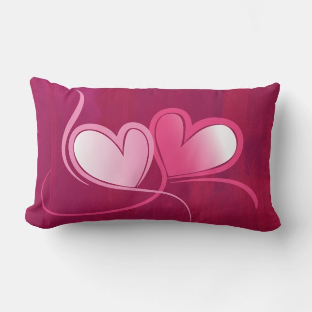 2 Hearts on a Fuschia Pink Background Lumbar Pillow (Front)
