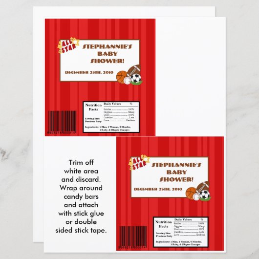 2 Hershey's Large Bar Wrapper All-Star Red (Front/Back)