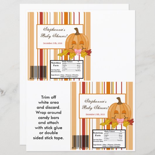 2 Hershey's Large Bar Wrapper Autumn Fall Pumpkin (Front/Back)