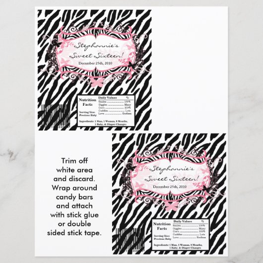 2 Hershey's Large Bar Wrapper Butterfly Zebra Prin (Front)