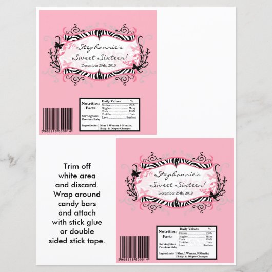 2 Hershey's Large Bar Wrapper Butterfly Zebra Prin (Front)