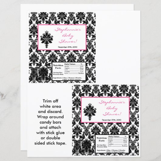 2 Hershey's Large Bar Wrapper Hot Pink Black Damas (Front/Back)