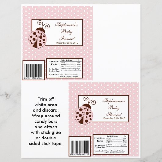 2 Hershey's Large Bar Wrapper Pink Ladybug (Front)