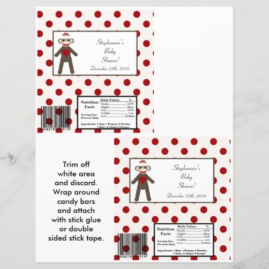 2 Hershey's Large Bar Wrapper Red Sock Monkey (Front)