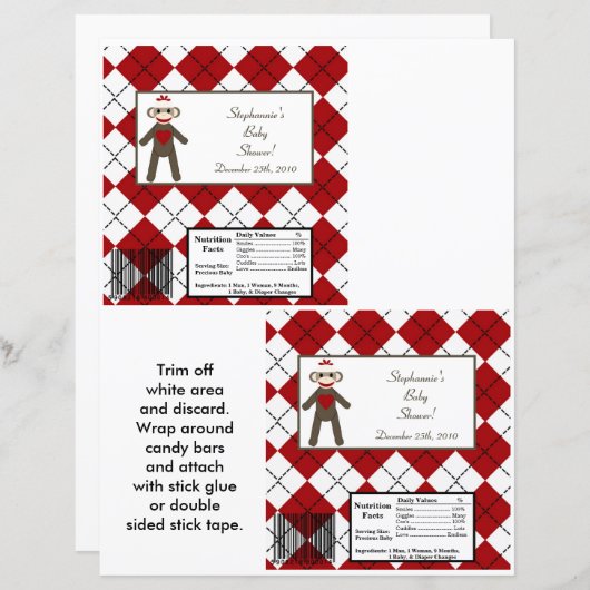 2 Hershey's Large Bar Wrapper Red Sock Monkey (Front/Back)