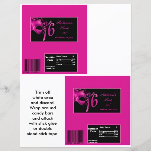 2 Hersheys Large Bar Wrapper Sweet 16 Hot Pink