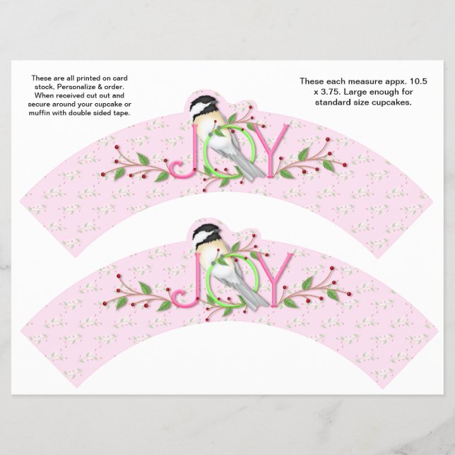 2 Holiday JOY Custom Cupcake Wrappers Christmas (Front)