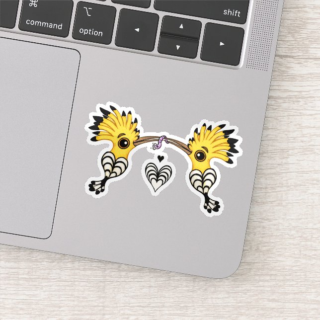2 Hoopoe birds eating a worm cartoon Sticker (Detail)