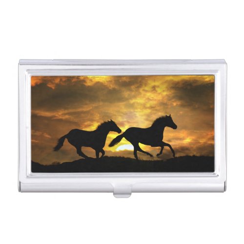 2 Horses Running in the Sunset Business Card Holde Business Card Holder