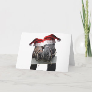 2 horses wearing Santa Claus Hats Card